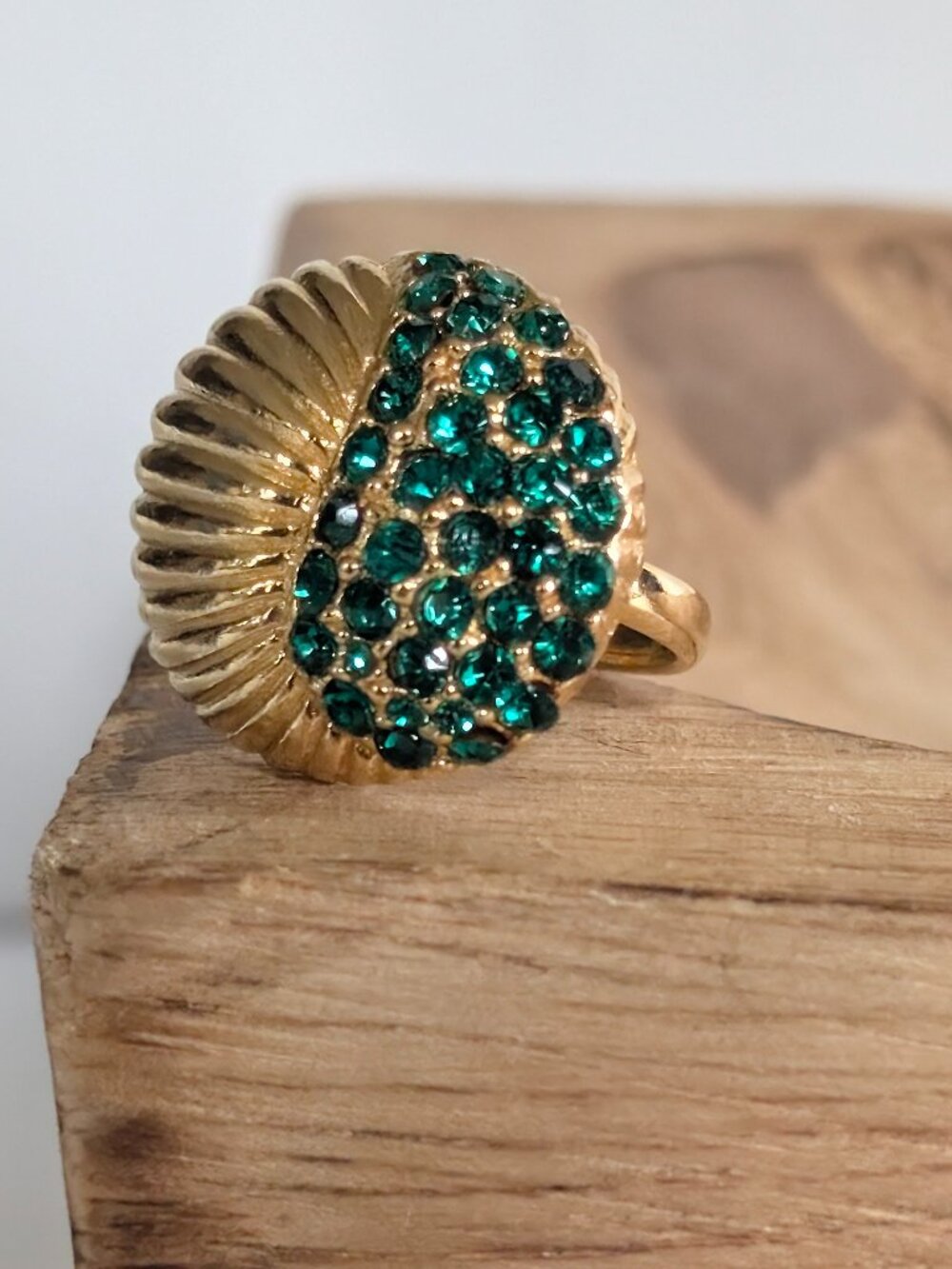 Dome Statement Emerald Green Rhinestones Adjustable Abstract Dome Ring Size 6